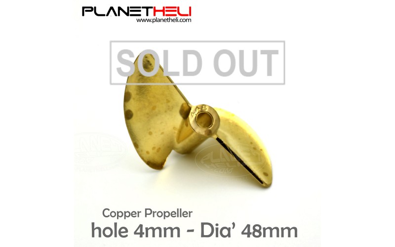 2 Blades Brass Copper Propeller for RC Boat 4mm Shaft Screw and 48mm Diameter